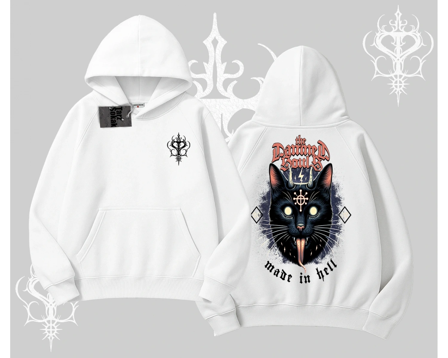 Gothic Cat Made in Hell Baskılı Sweatshirt Kapşonlu Sweatshirt