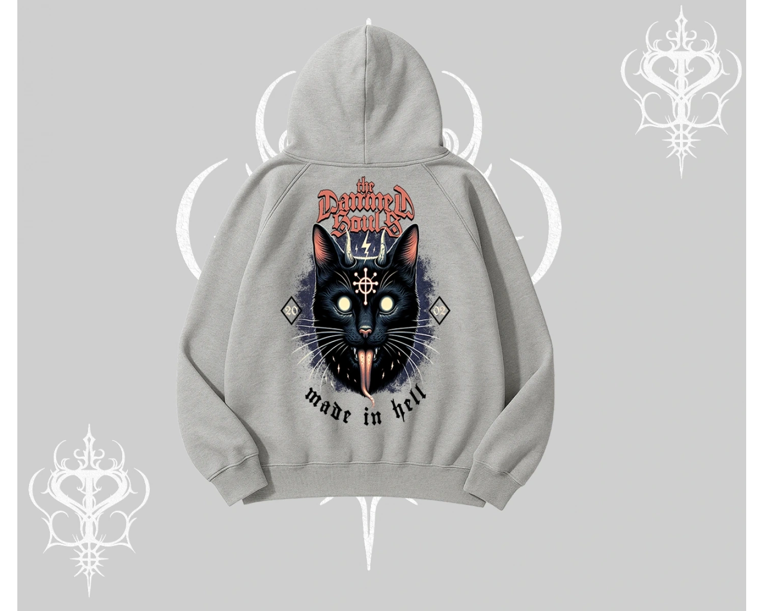 Gothic Cat Made in Hell Baskılı Sweatshirt Kapşonlu Sweatshirt