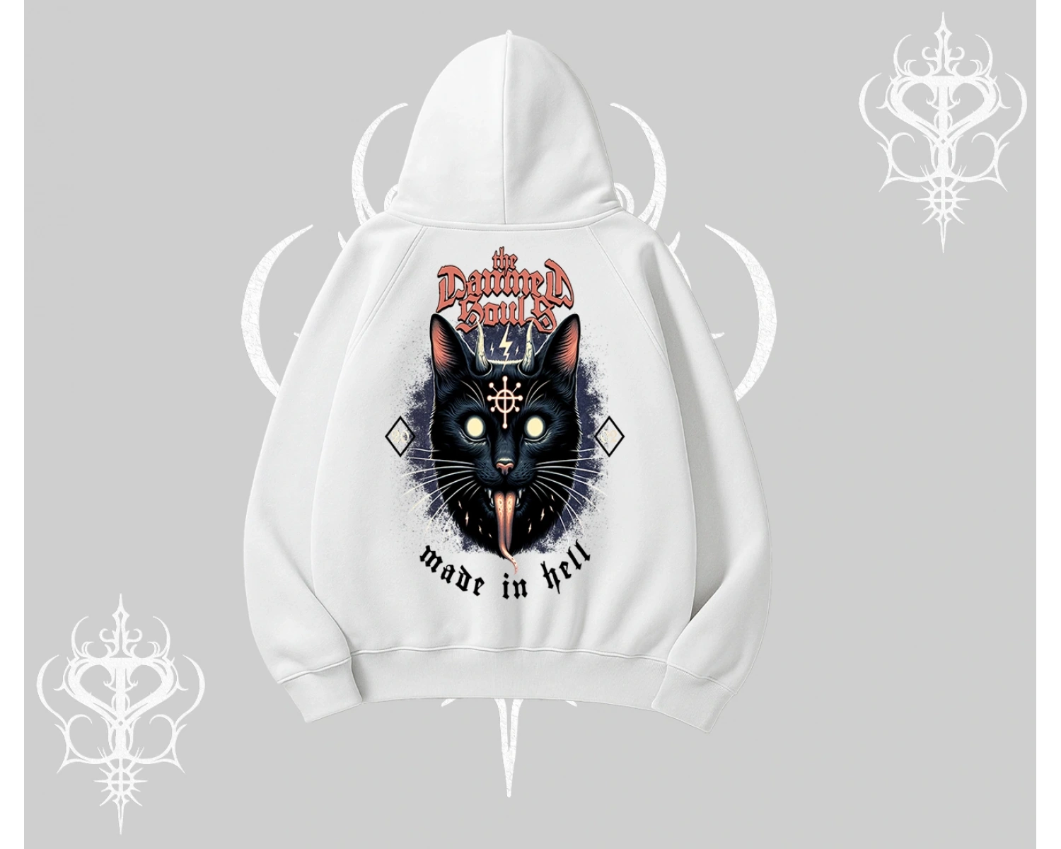 Gothic Cat Made in Hell Baskılı Sweatshirt Kapşonlu Sweatshirt