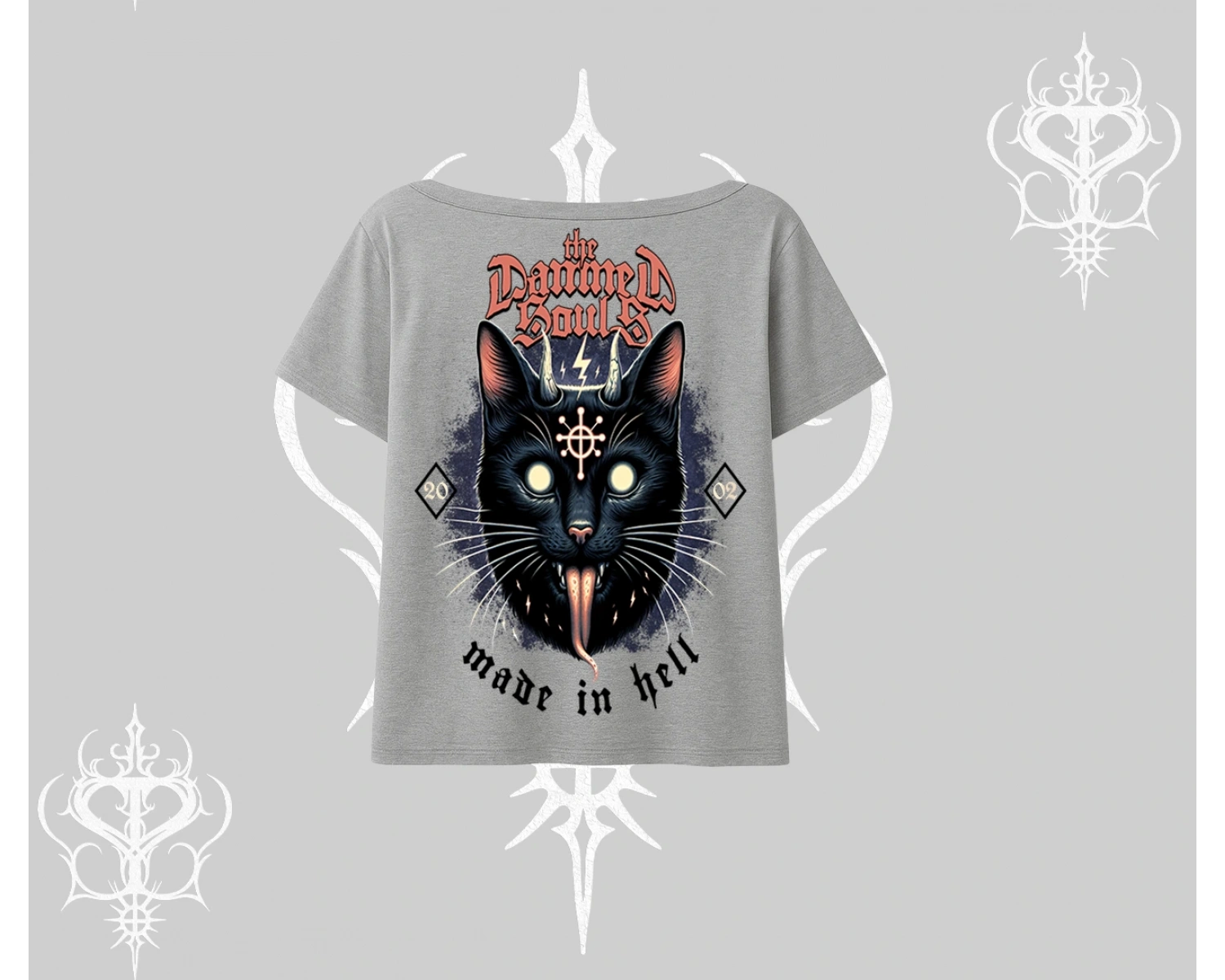 Gothic Cat Made in Hell Baskılı Sweatshirt Kayık Yaka Tshirt