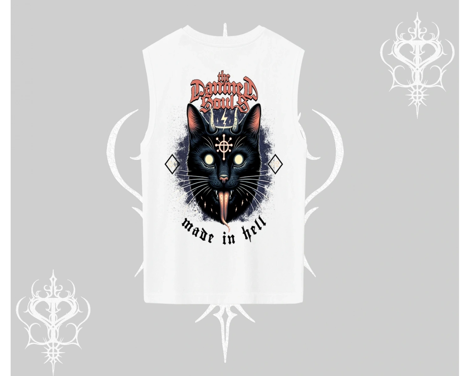 Gothic Cat Made in Hell Baskılı Sweatshirt Kolsuz Tshirt