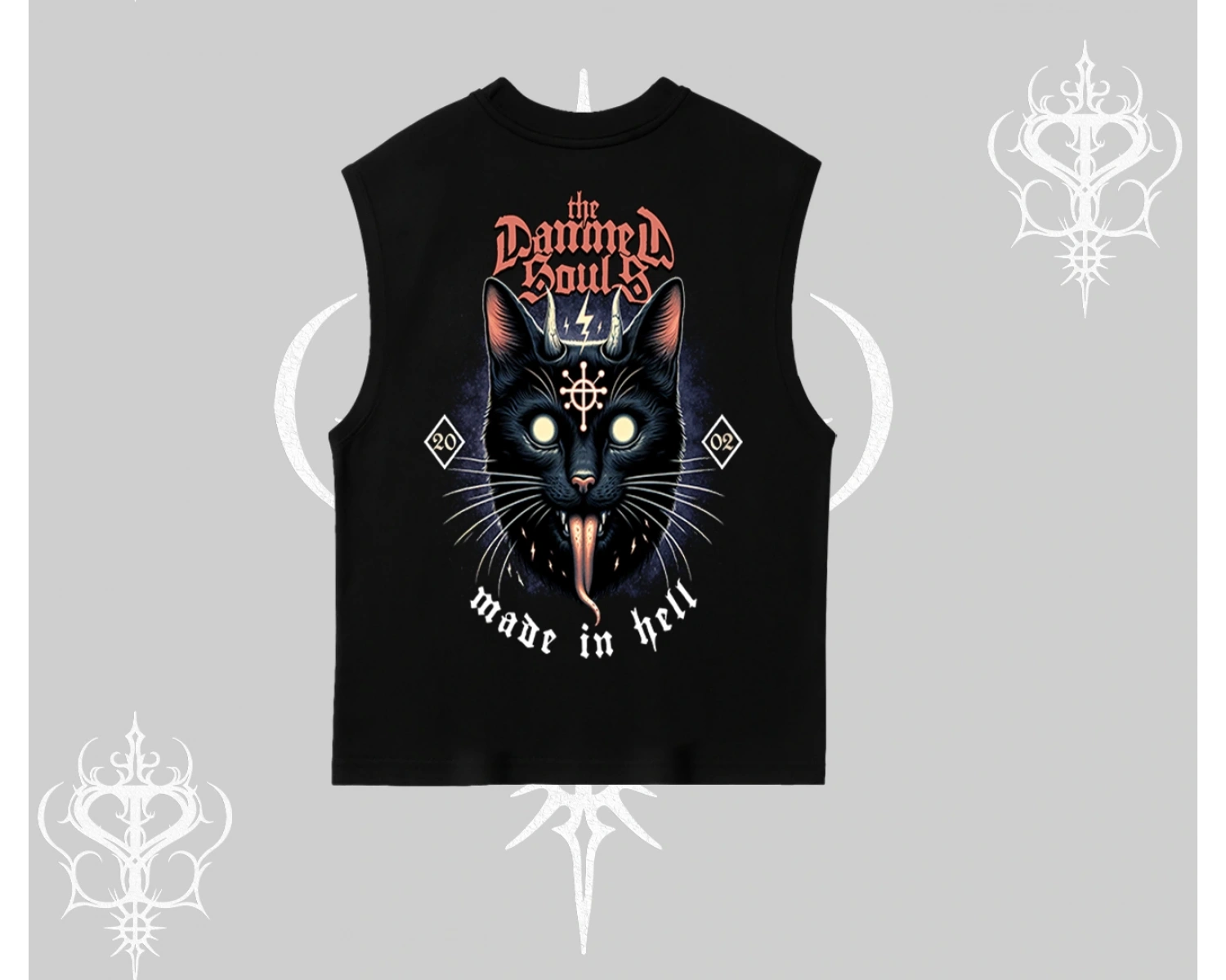 Gothic Cat Made in Hell Baskılı Sweatshirt Kolsuz Tshirt