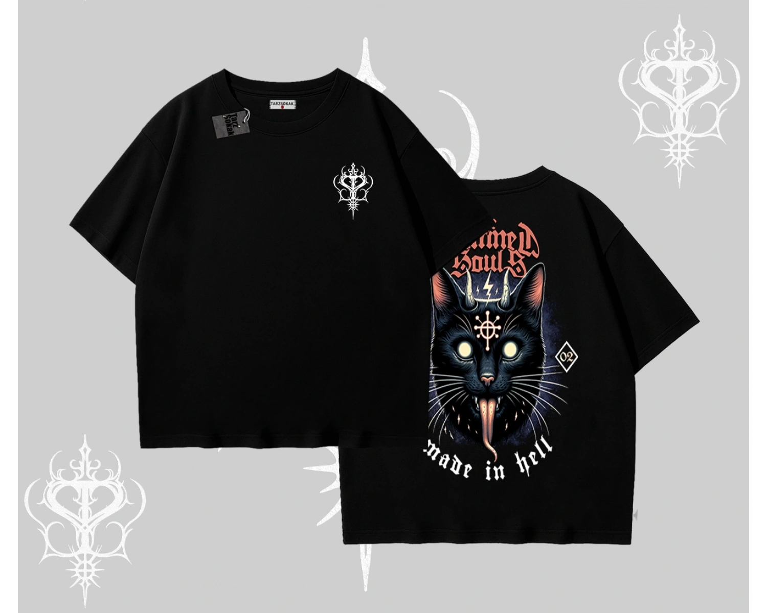 Gothic Cat Made in Hell Baskılı Sweatshirt Oversize Tshirt