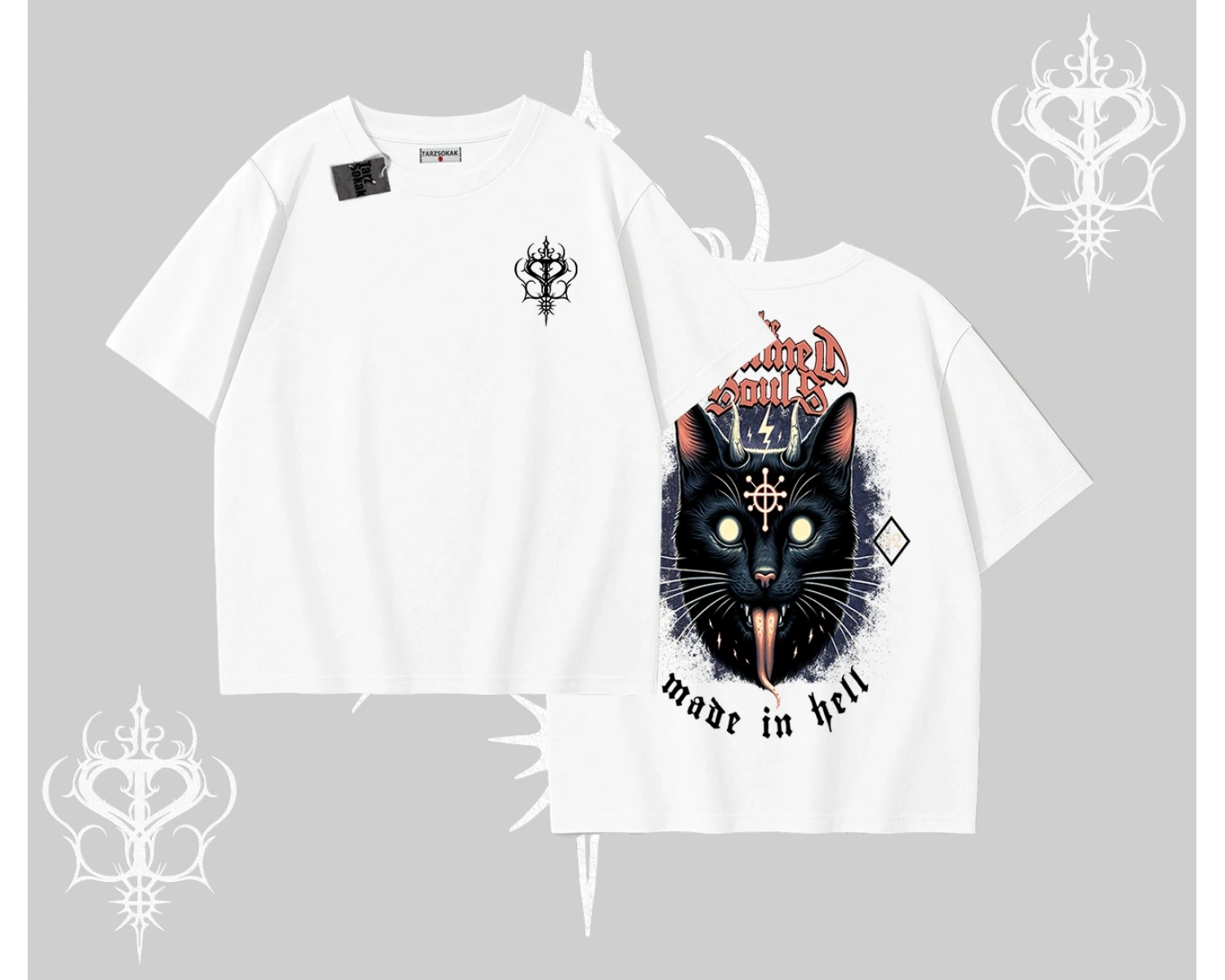 Gothic Cat Made in Hell Baskılı Sweatshirt Oversize Tshirt