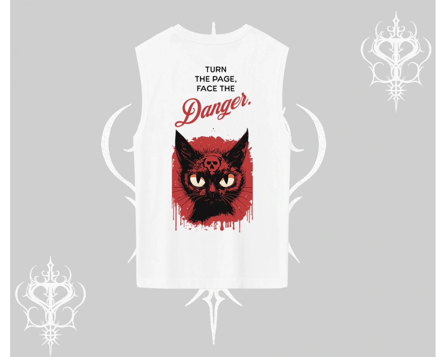 Gotik Kedi Arka Baskılı Kolsuz Tshirt