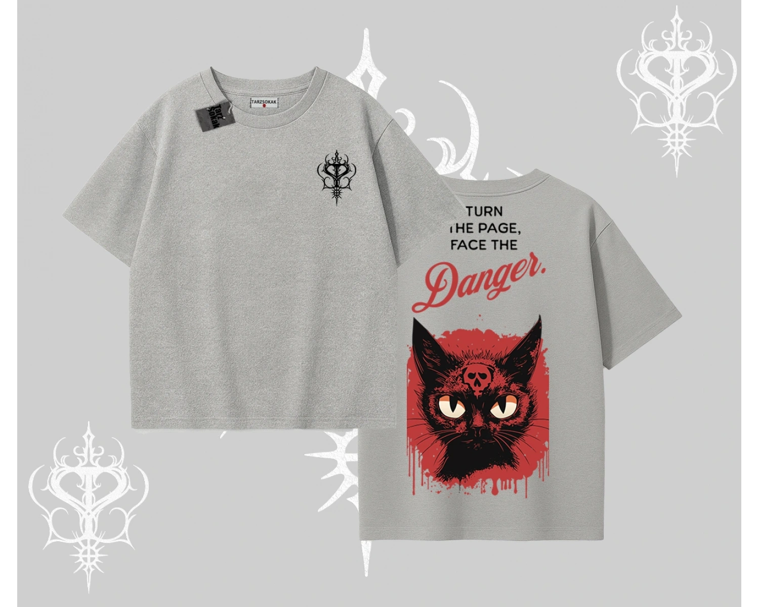 Gotik Kedi Arka Baskılı Oversize Tshirt