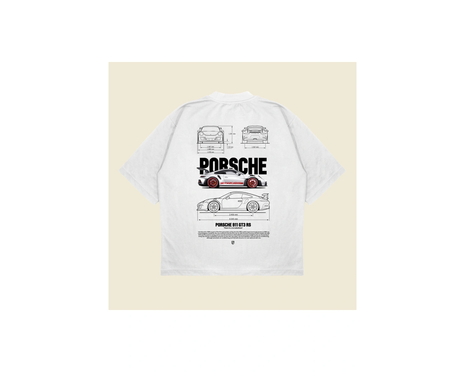 Gray Porsche 911 Baskılı Oversize Unisex Pamuklu Nefes Alan Kalın Kumaşlı