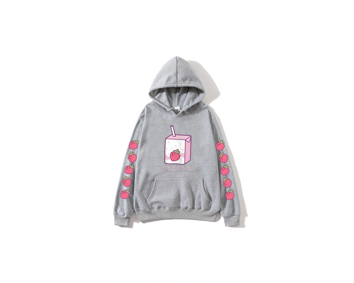 Gri Çilek Süt KarikatürHoodies Kawaii için
