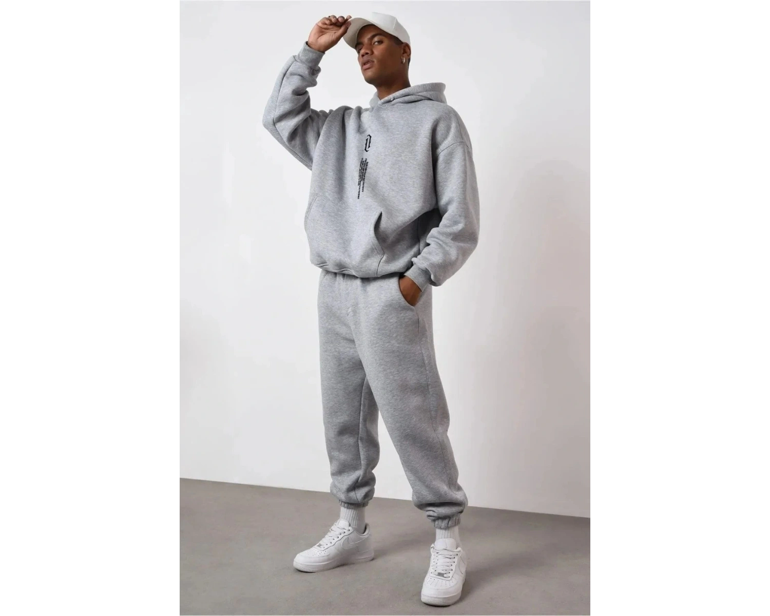 Gri Dikey Dijital Baskılı Kışlık UNİSEX Eşofman Takımı