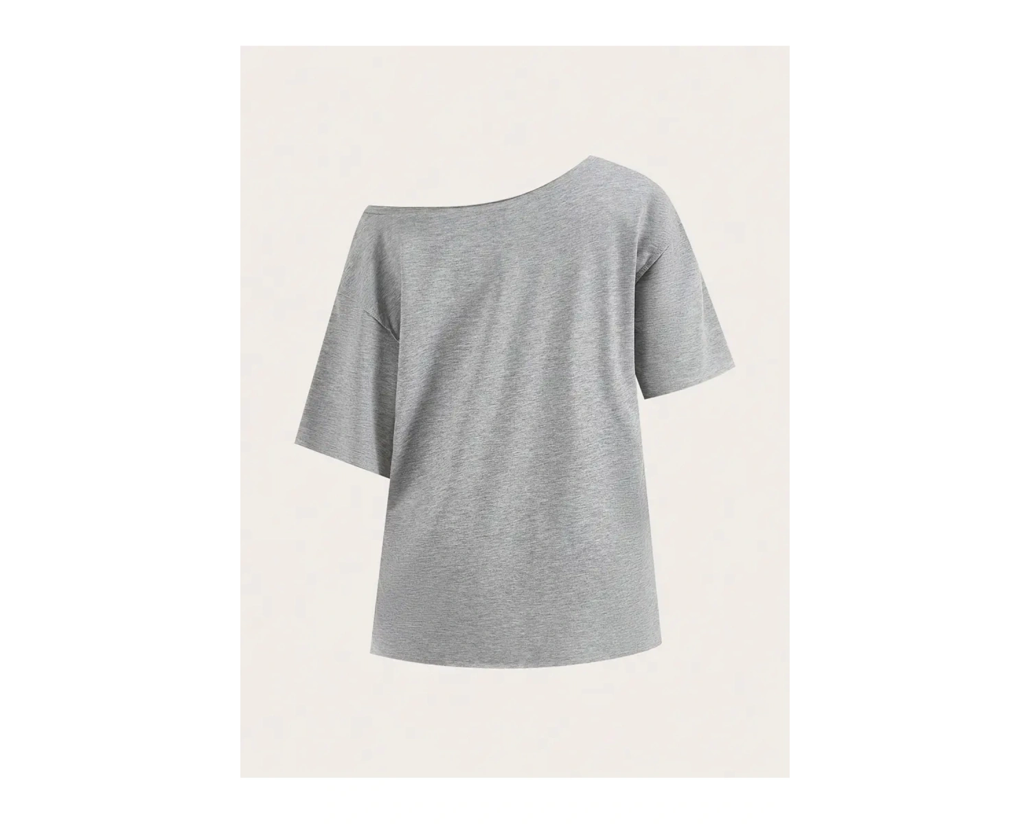 Gri Kadın Düşük Omuz Kayık Yaka Baskılı