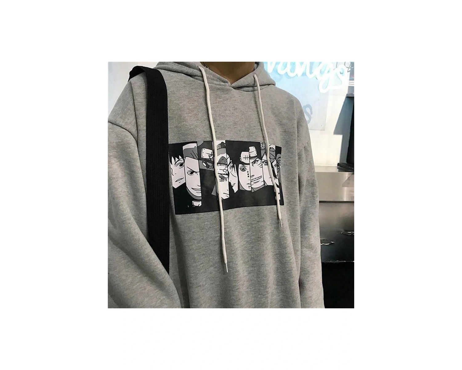 Gri Kapüşonlu Naruto Anime Sweatshirt