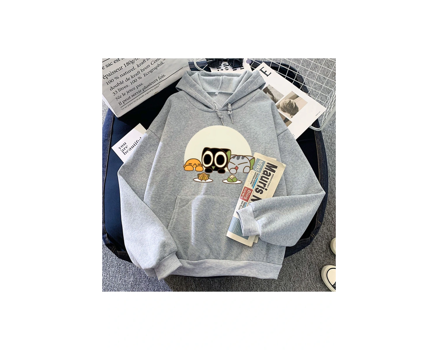 Gri Luo Xiao Hei Kedi Karikatür Kawaii