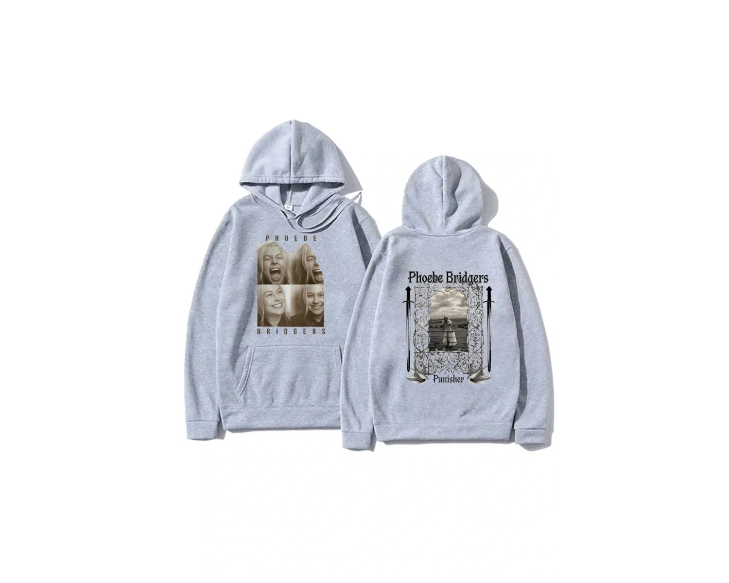 Gri Moda rahat Hoodies Phoebe bripocket Indie halk Unisex Hoody ile boy yönlü y