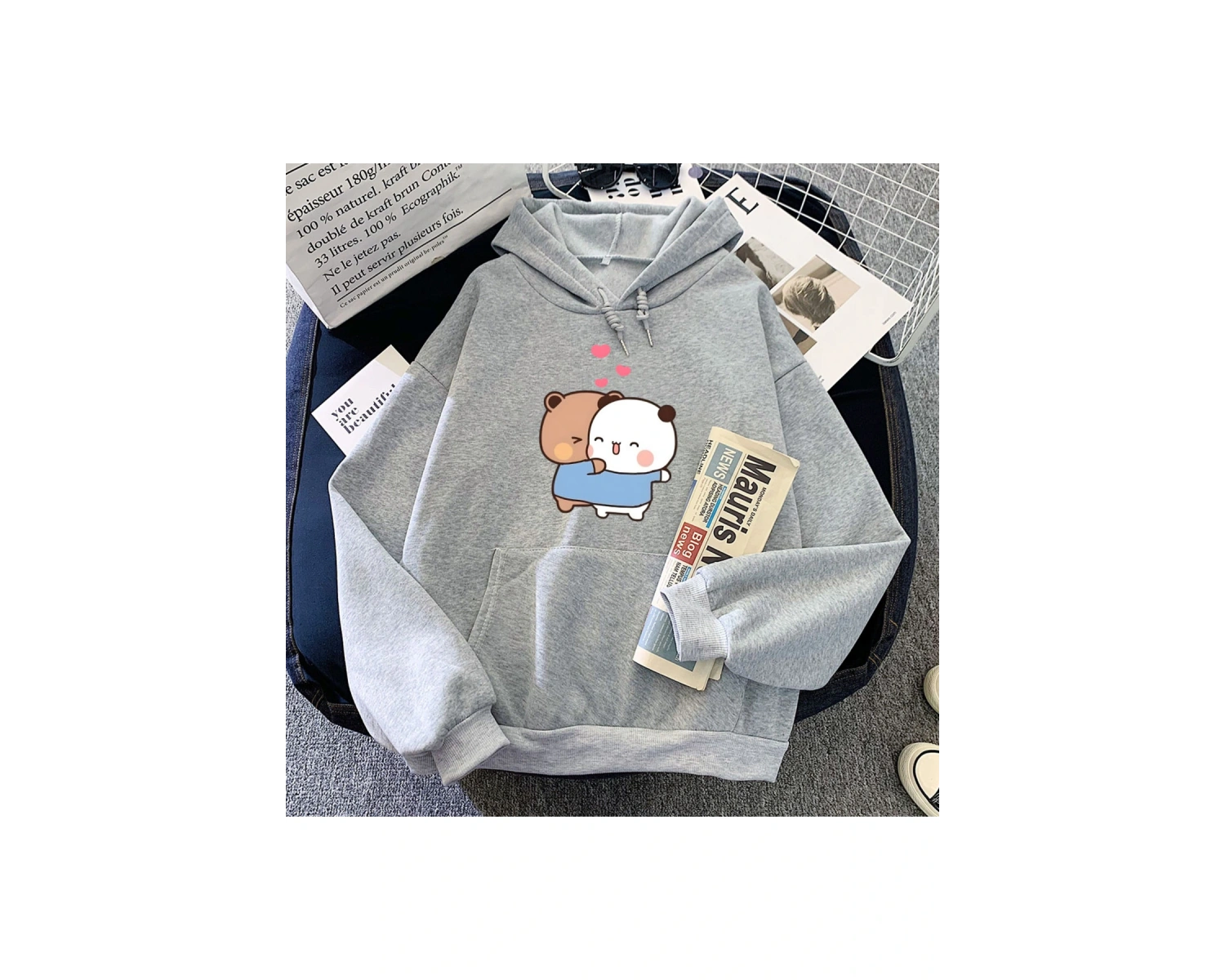 Gri Panda ayı Bubu Dudu Hoodies karikatür Kawaii grafik larler
