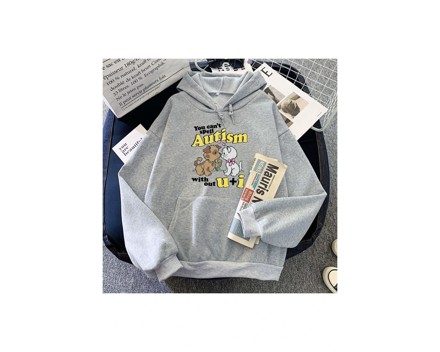 Gri U olmadan heceleyemezsiniz ve ben Hoodies Kawaii köpek grafik larler