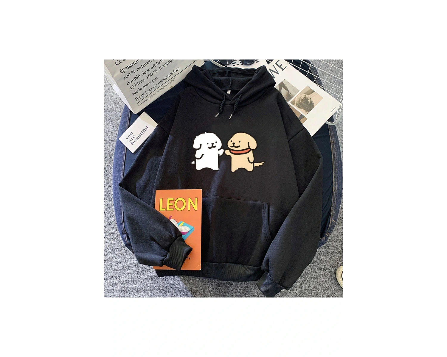 Gri Yavru Malta KöpeğiHoodies Kawaii Grafik iç