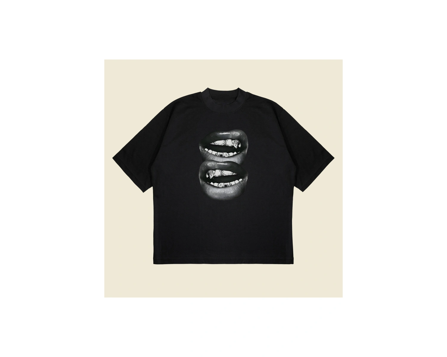 Grillz Teeth Baskılı Oversize Unisex Pamuklu Nefes Alan Kalın Kumaşlı