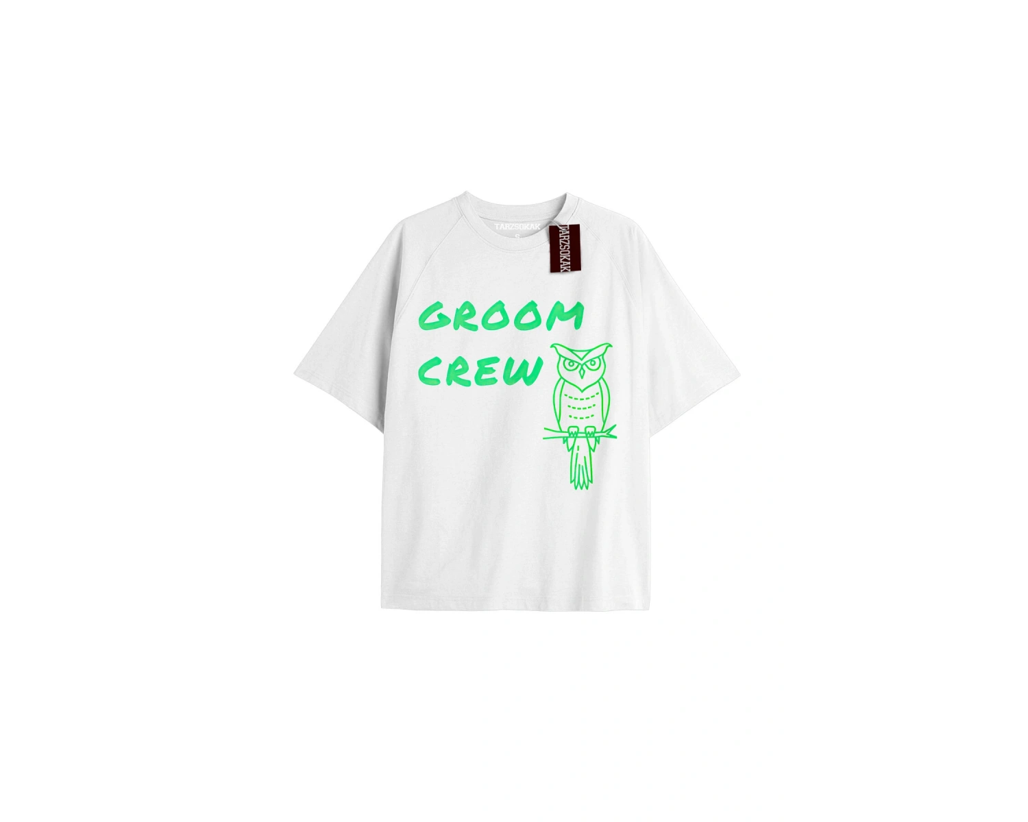GROOM CREW Unisex Oversize Yazılı Tshirt BEYAZ