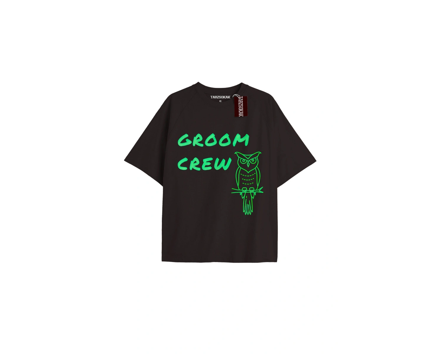 GROOM CREW Unisex Oversize Yazılı Tshirt SİYAH