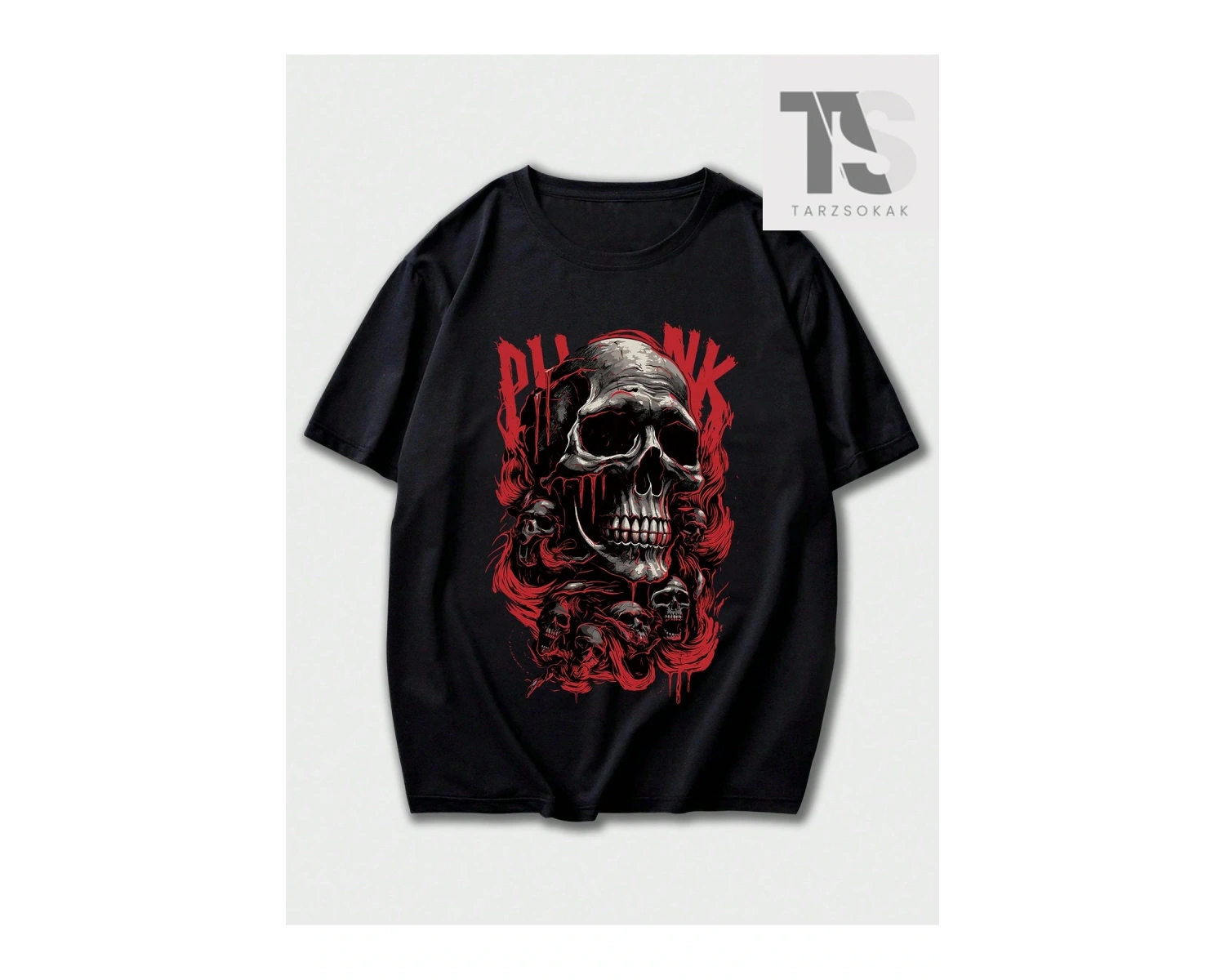 Grunge Punk Erkek Kafatası ve Mektup Grafikli Tişört