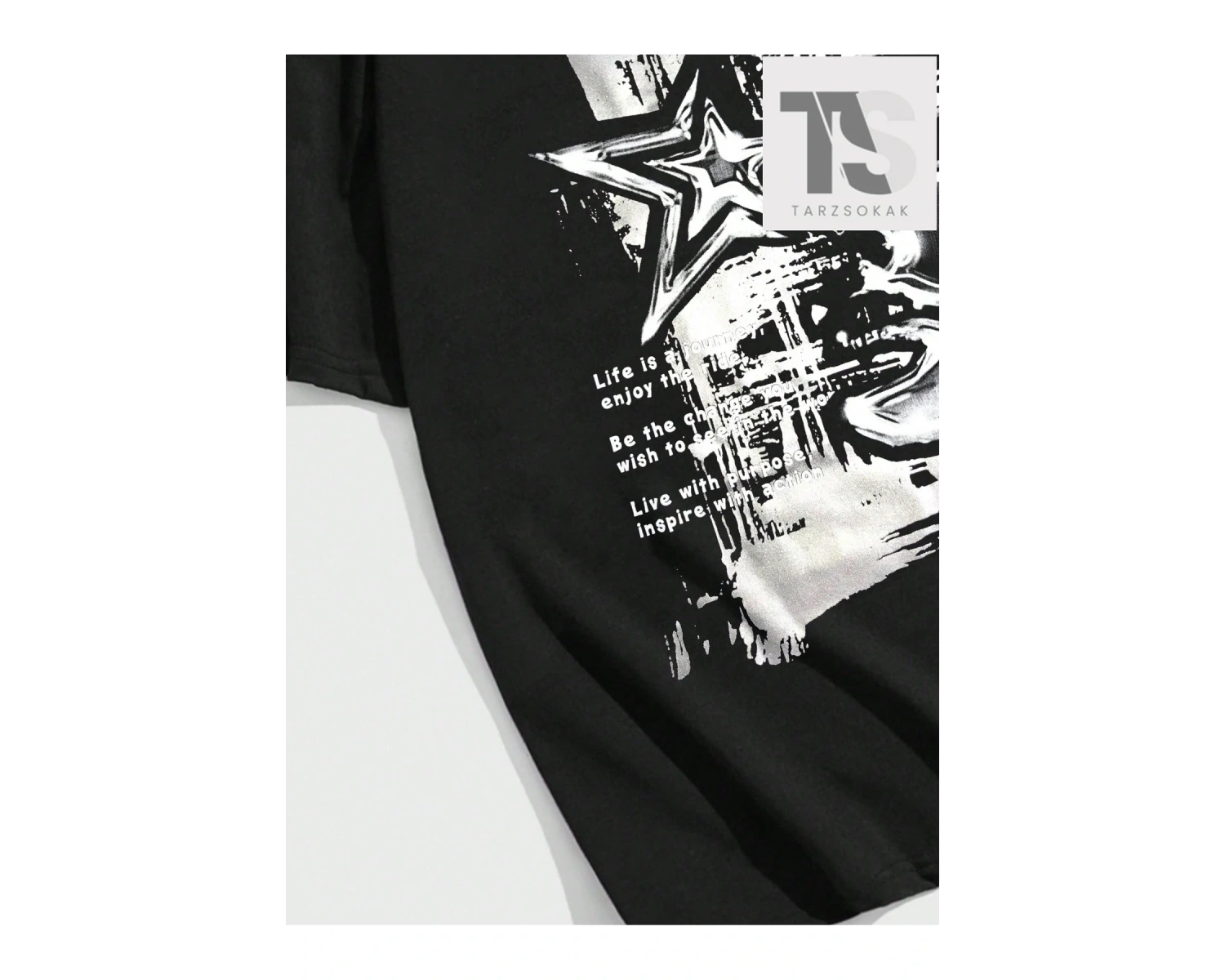 Grunge Punk Erkek Karakter ve Yazı Baskılı T-shirt