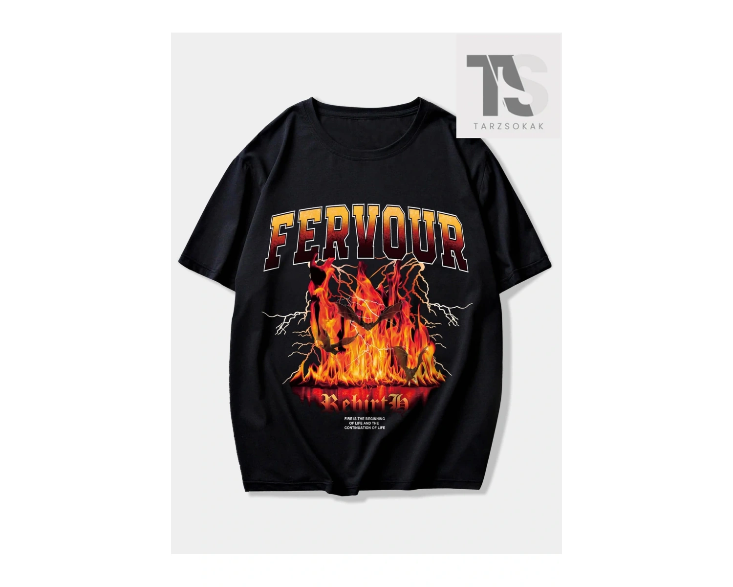 Grunge Punk Erkek Mektup Ateş Grafikli Tişört