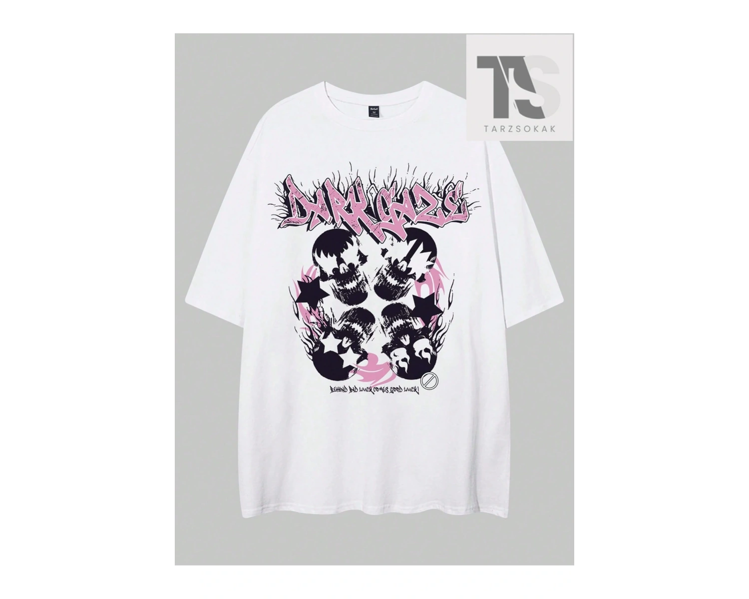 Grunge Punk Erkek Mektup ve Kafatası Baskı Damla Omuz Tişört