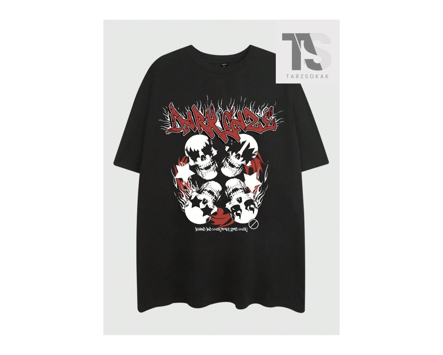 Grunge Punk Erkek Mektup ve Kafatası Baskı Damla Omuz Tişört