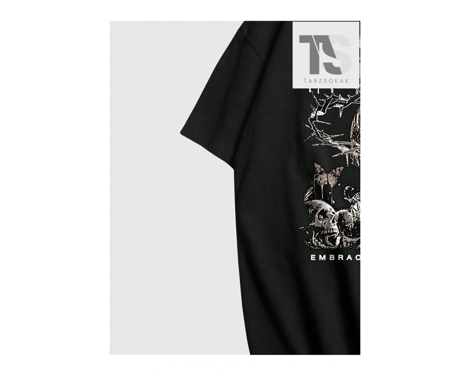 Grunge Punk Kafatası Baskılı Erkek Günlük Yuvarlak Yaka Tişört