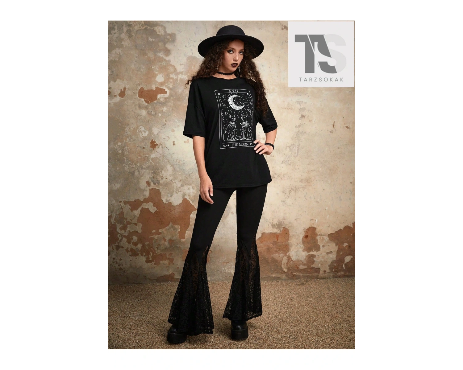 Grunge Punk Kafatası Grafik Damla Omuz Tişört