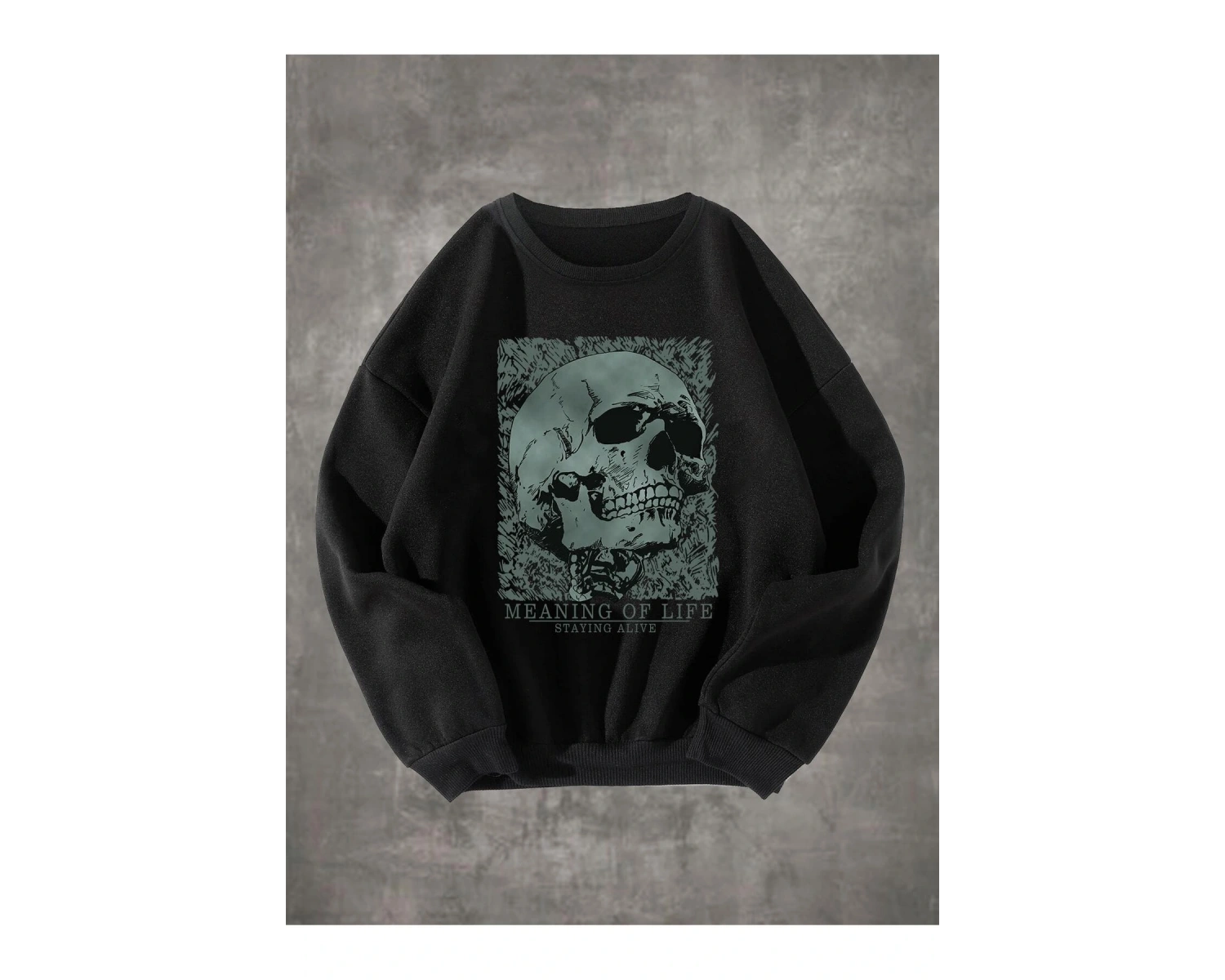 Grunge Punk Skull & Letter Graphic Sweatshirt Siyah