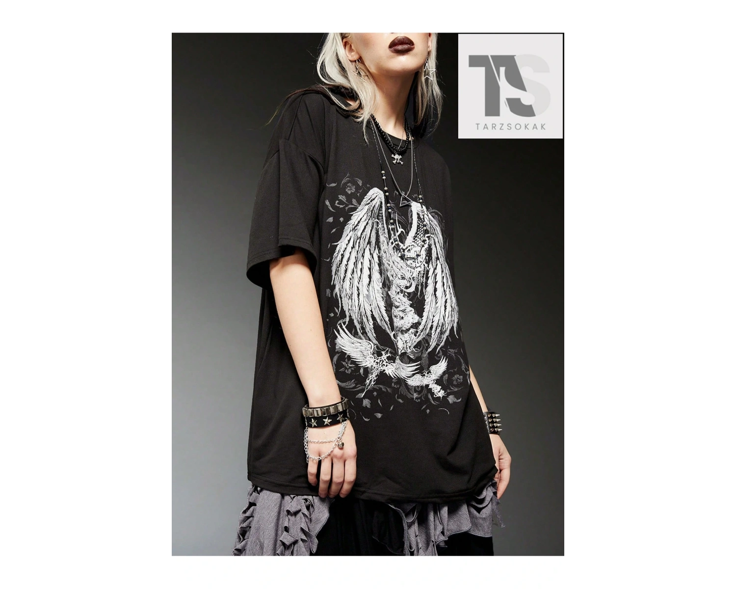 Grunge Punk Wings Grafikli Tişört