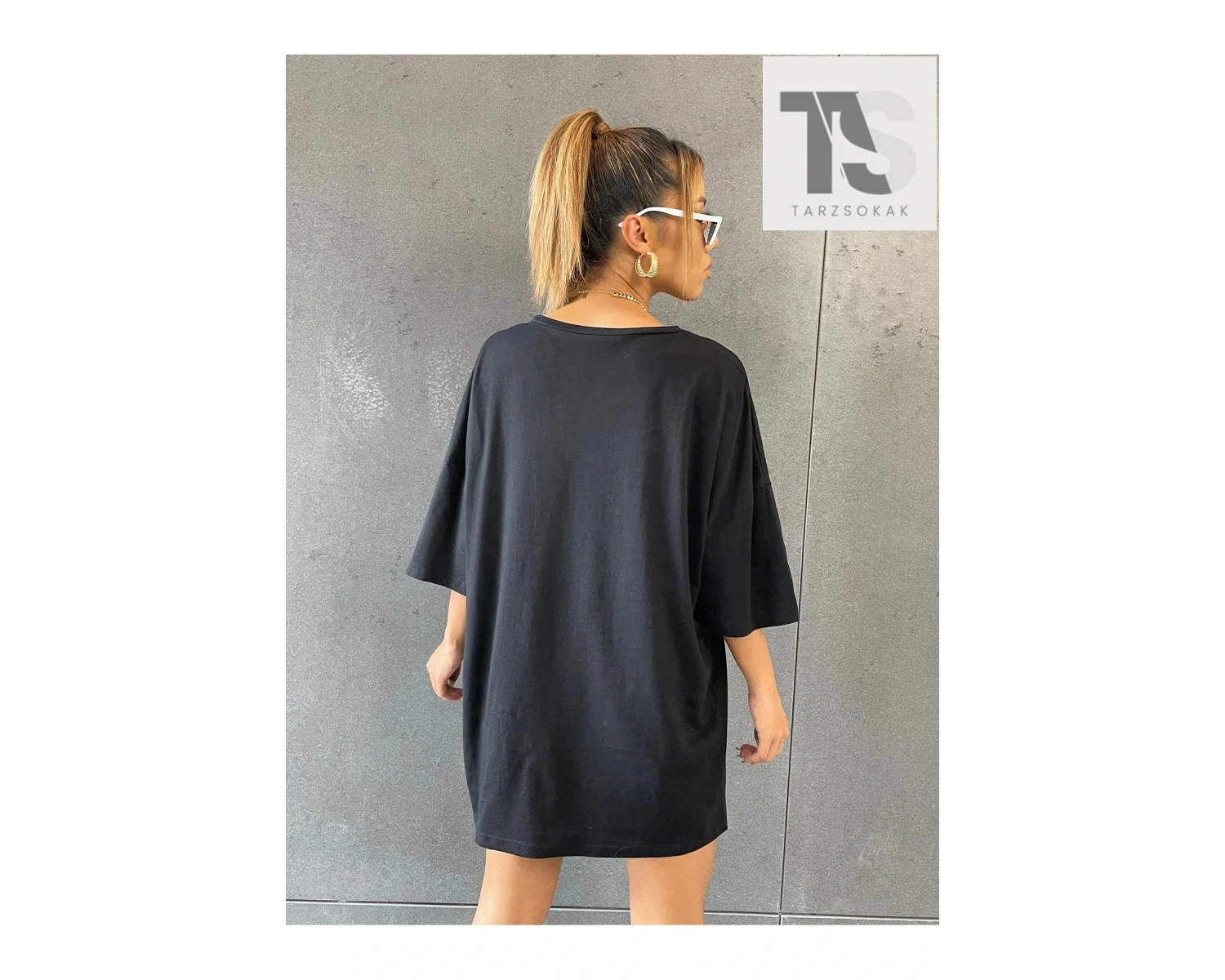 Güneş ve Slogan Grafikli Düşük Omuz Tişört