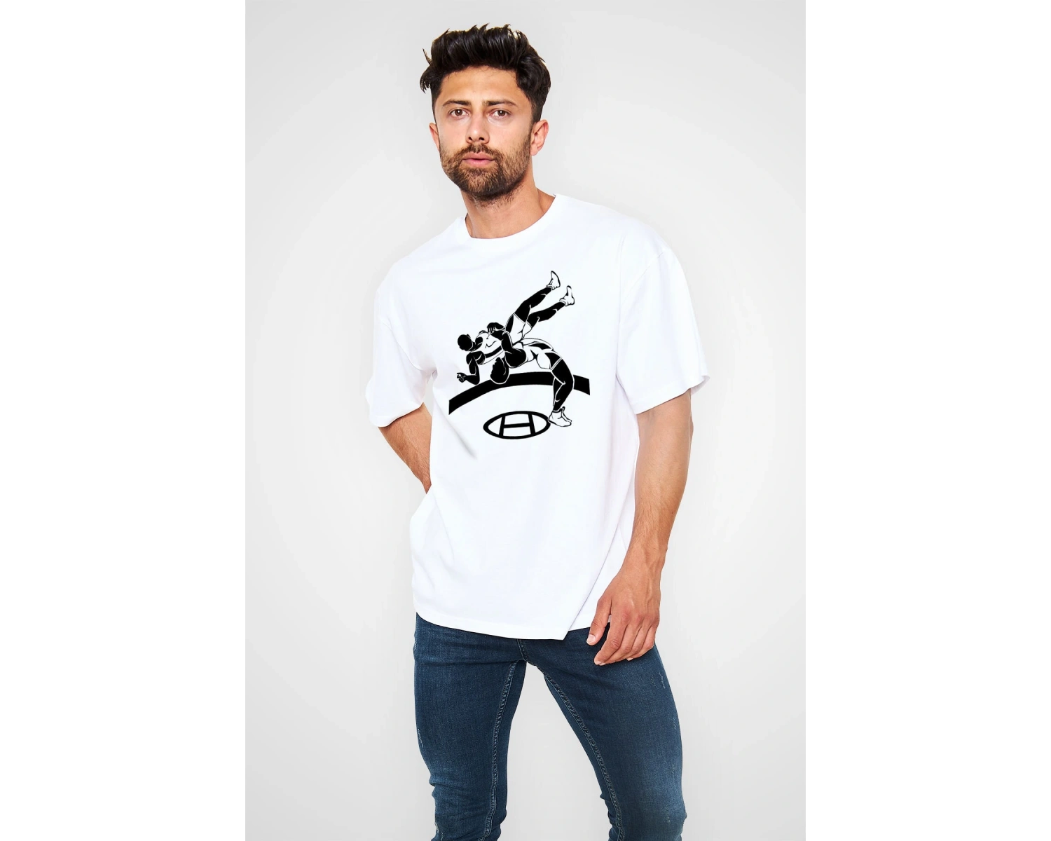 Güreş Beyaz Unisex Oversize Tişört T-shirt