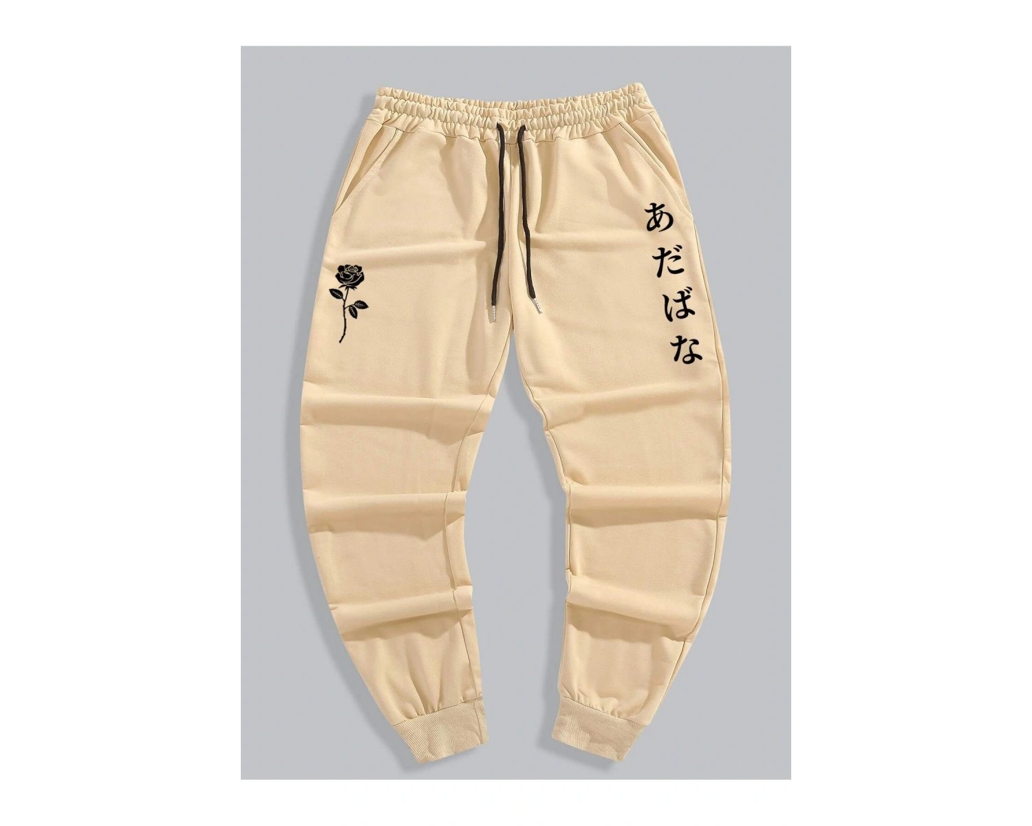 Guys Japanese Letter & Floral Print Drawstring Waist Eşofman Altı