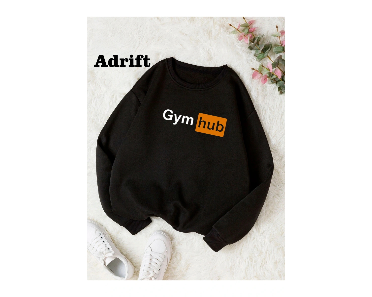 Gym Hub Renkli Oversize Bisiklet Yaka Pamuklu Sweatshirt Beyaz