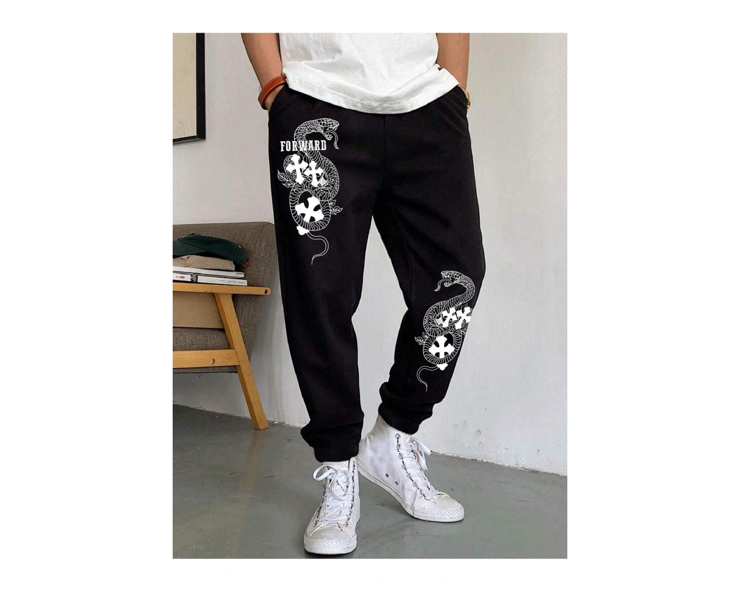 Halloween Cross & Letter Graphic Drawstring Waist Eşofman Altı