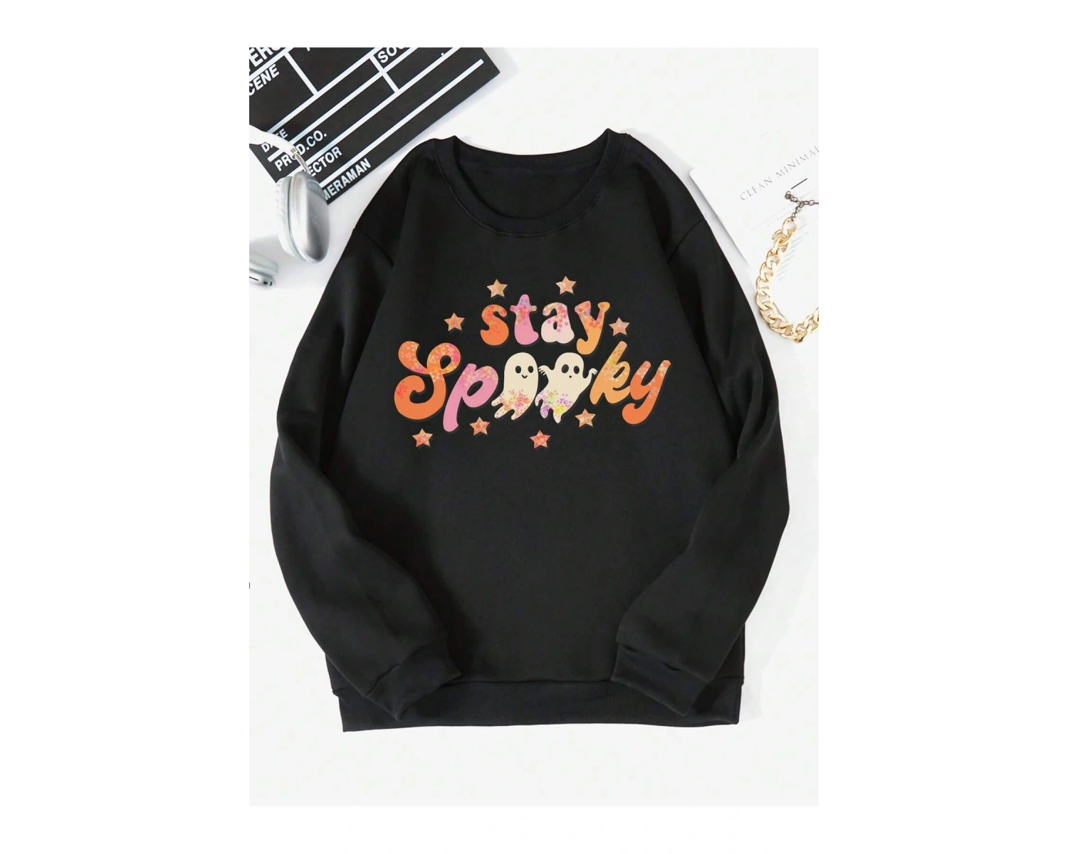 Halloween Letter Graphic Lined Sweatshirt Siyah