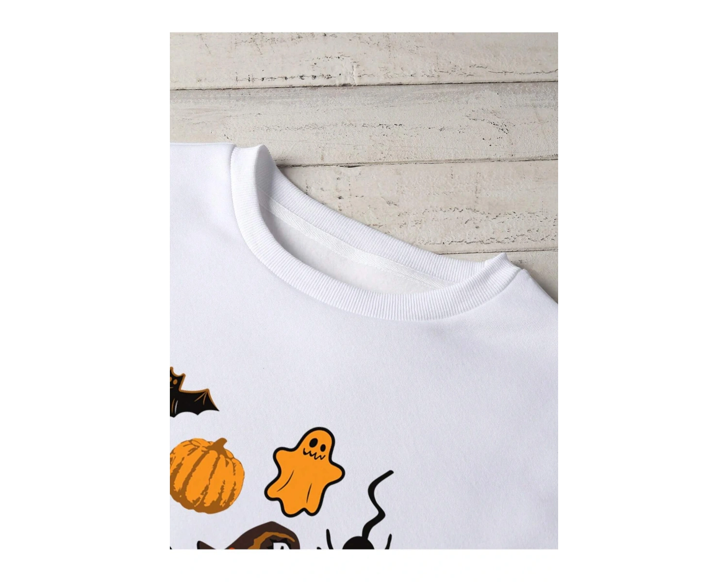 Halloween Print Lined Sweatshirt Beyaz