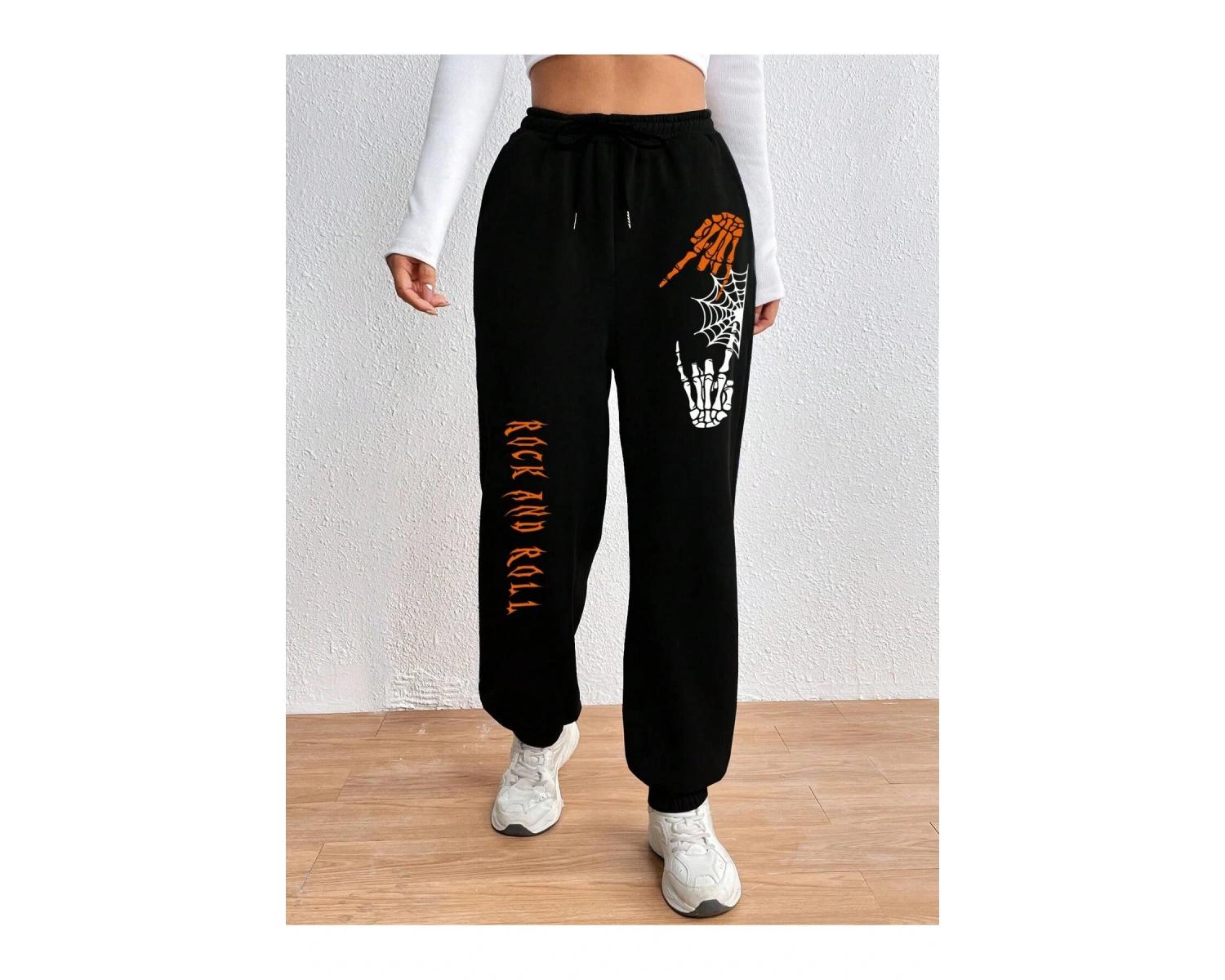 Halloween Skeleton Hand & Letter Graphic Drawstring Waist 4 Mevsim Eşofman