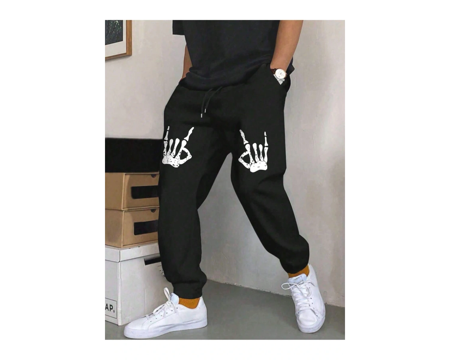 Halloween Skeleton Hand Print Drawstring Waist Eşofman Altı