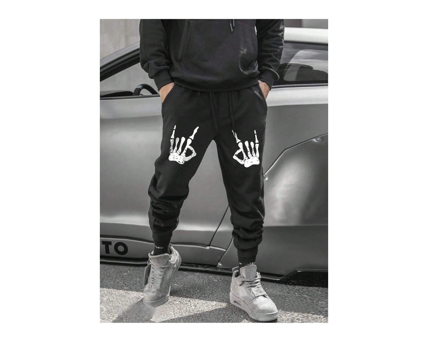 Halloween Skeleton Hand Print Drawstring Waist Eşofman Altı