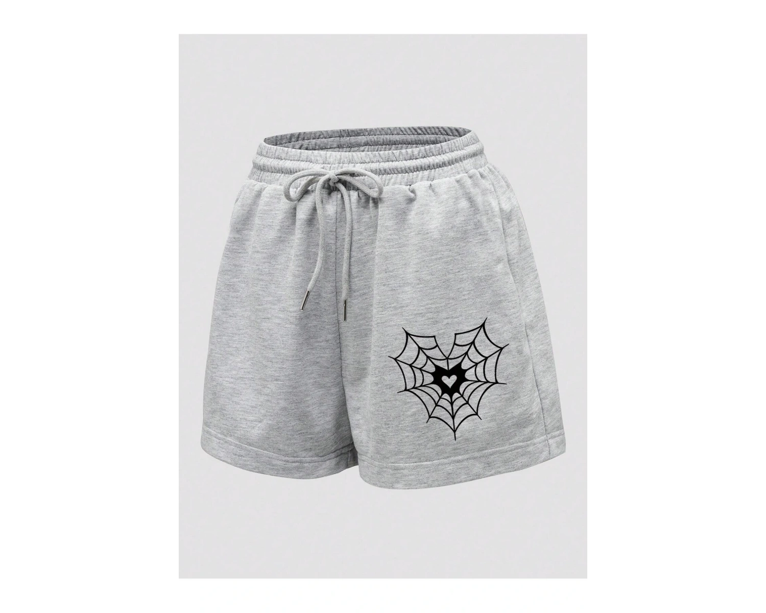 Halloween Spider Web & Heart Print Drawstring Waist Şort