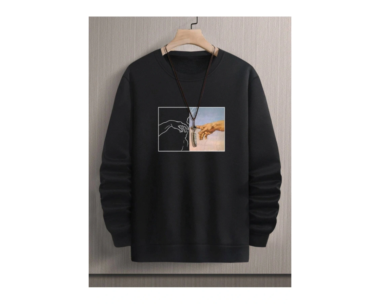 Hands Renkli Oversize Bisiklet Yaka Pamuklu Sweatshirt Beyaz