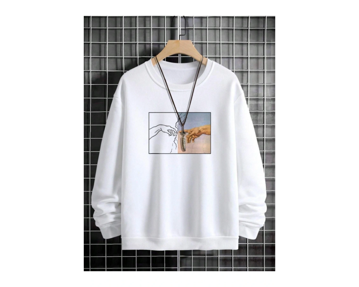 Hands Renkli Oversize Bisiklet Yaka Pamuklu Sweatshirt Beyaz