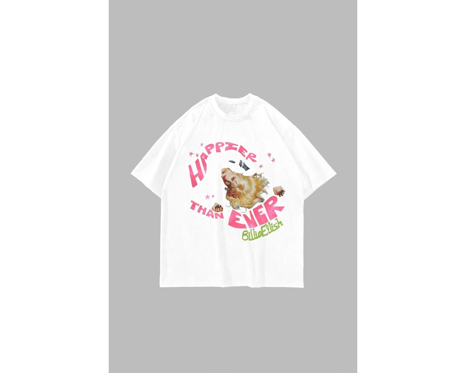 Happier Than Ever Baskılı Oversize Unisex Beyaz