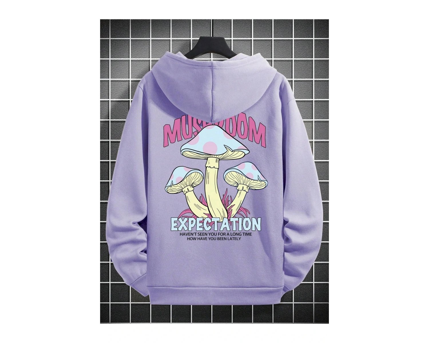 Harajuka Sokak Mantar ve Slogan Grafikli Düşük Omuz Mor