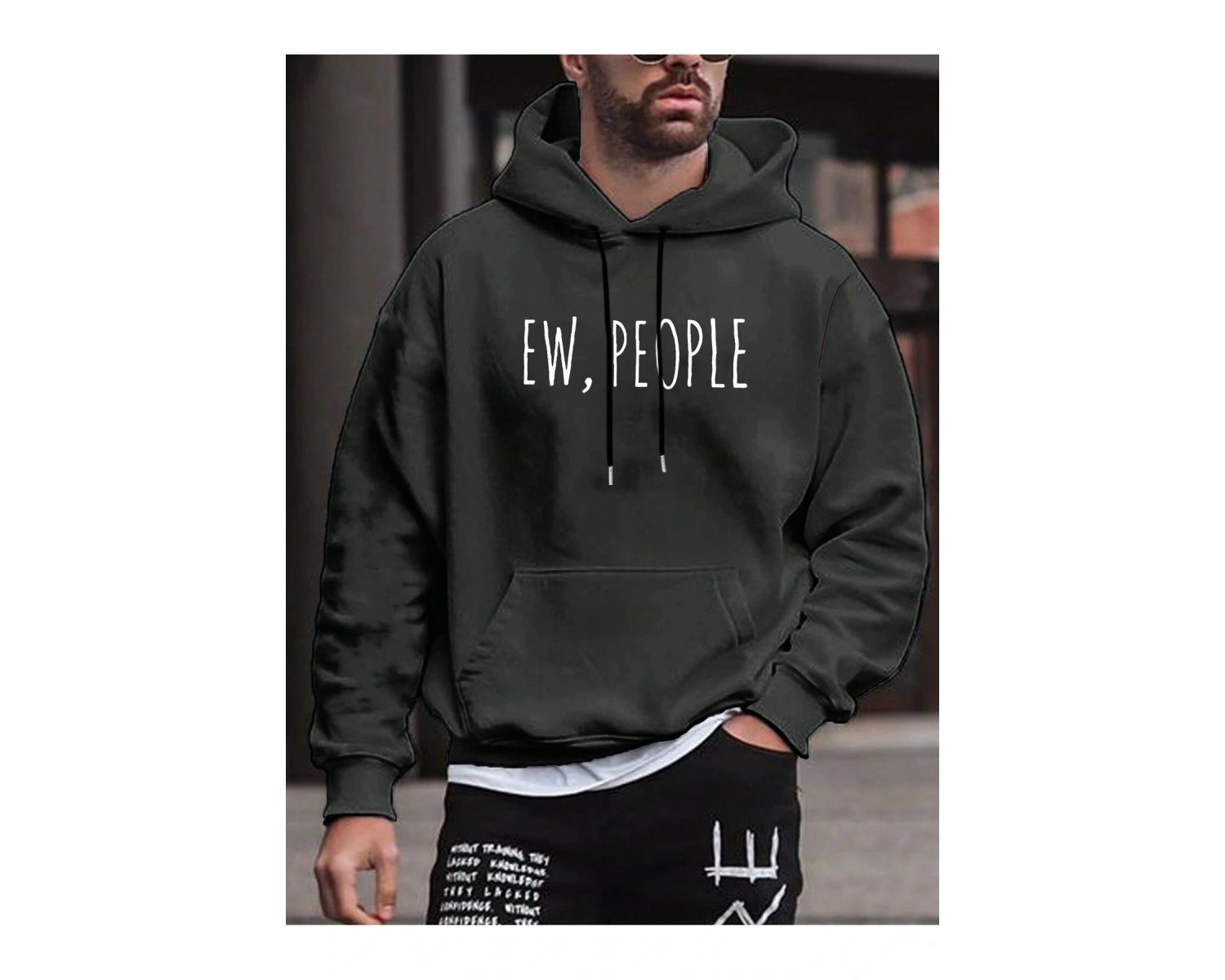 Harajuka Sokakt Manfinity Homme Erkekler Mektup Grafik Kanguru Cep Gri