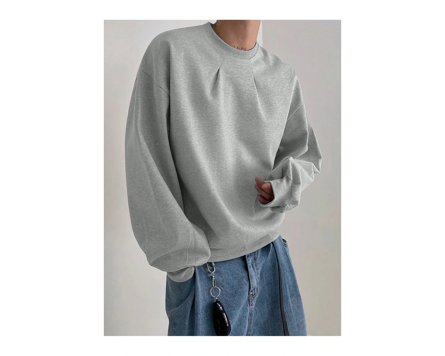 Harajuka Sokakt Manfinity Hypemode Katı Damla Omuz Kazak Gri