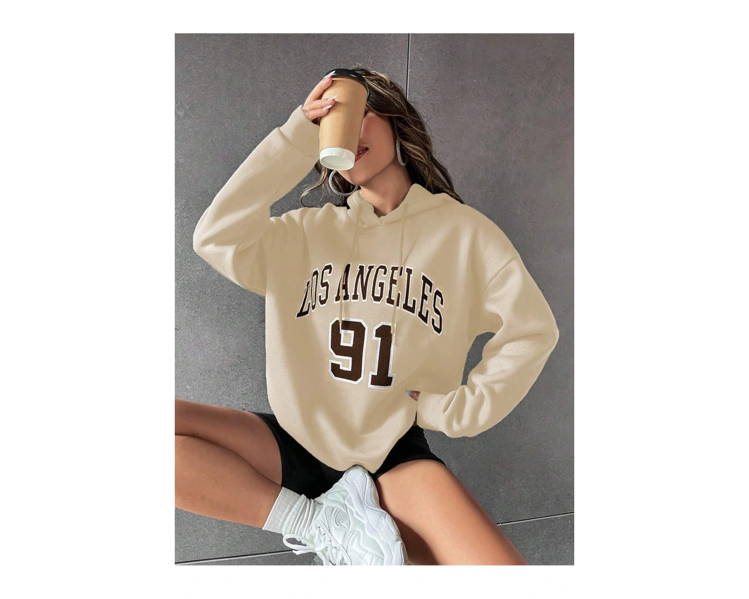 Harajuka Sokakt Yazılı Grafik Sweat Bej